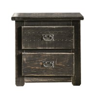 Plank Design 2 Drawer Wooden Nightstand with Bail Pulls, Black