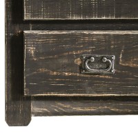 Plank Design 2 Drawer Wooden Nightstand with Bail Pulls, Black