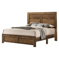 Rustic Style Wooden Queen Bed with Grain Details, Brown