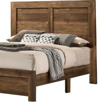 Rustic Style Wooden Queen Bed with Grain Details, Brown
