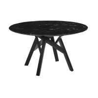 Marble Top Dining Table with Interconnected Angled Legs, Black