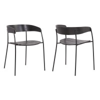 18.5 Inches Round Back Wooden Seat Dining Chair, Set of 2, Black