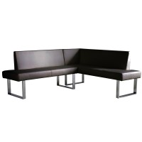 3 Piece Leatherette Dining Set with Nook Sofa, Black and White