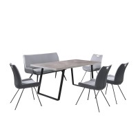 Contemporary Six Piece Dining Table Set with Powder Coated Metal Base, Gray