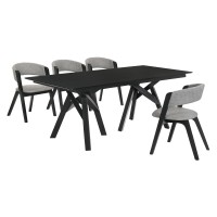 5 Piece Curved Chair Rectangular Dining Set, Black and Gray
