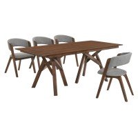 5 Piece Curved Chair Rectangular Dining Set, Brown and Gray