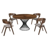 5 Piece Round Dining Set with Padded Chairs, Brown