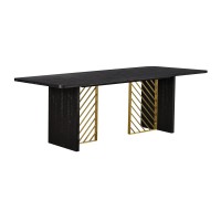 87 Inch Wooden Dining Table with Metal Accents, Black and Gold