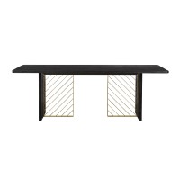 87 Inch Wooden Dining Table with Metal Accents, Black and Gold