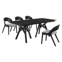 5 Piece Open Back Chair Rectangular Dining Set, Black and Gray