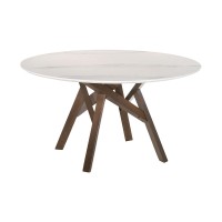 Marble Top Dining Table with Interconnected Angled Legs, Brown and White