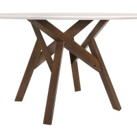 Marble Top Dining Table with Interconnected Angled Legs, Brown and White