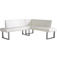 3 Piece Leatherette Dining Set with Nook Sofa, White and Chrome