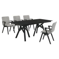 5 Piece Padded Chair Rectangular Dining Set, Black and Gray