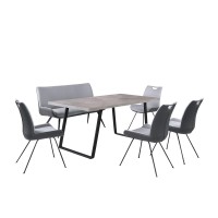 Six Piece Dining Table Set with Metal Base and Fabric Upholstery, Gray