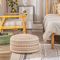 MOCOFO Unstuffed Round Pouf Covers Boho Colorful Geometric Ottoman Pouf Cover with Handle Design,Decoration Footstool for Living Room,Bedroom,Patio (Yellow,18x18x8)