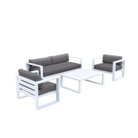 Four Piece Metal And Fabric Outdoor Sofa Set, Gray And White