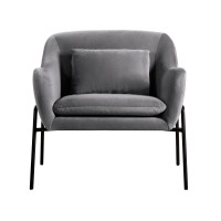 Contoured Fabric Upholstered Accent Chair with Reversible Cushions, Gray