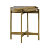 Concrete End Table With X Shape Base, Gray And Gold