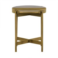 Concrete End Table With X Shape Base, Gray And Gold