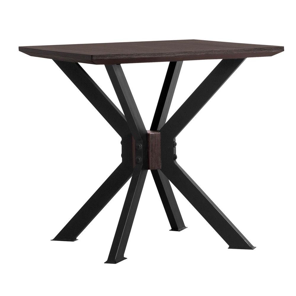 Wooden End Table with Intersected Double X Shaped Legs, Brown and Black