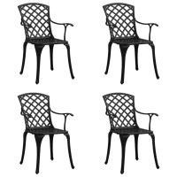 Vidaxl Cast Aluminum Outdoor Patio Chairs - Set Of 4, High Backrest, Ergonomic Armrest, Sturdy And Durable, Weather Resistant - Ideal For Dining, Reading, Relaxing - Black