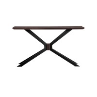 32 Inch Wood Console Table with Metal Base, Brown and Black