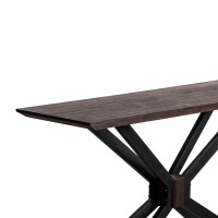 32 Inch Wood Console Table with Metal Base, Brown and Black