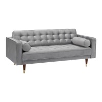 Tufted Fabric Upholstered Loveseat with Piped Stitching, Gray