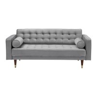 Tufted Fabric Upholstered Loveseat with Piped Stitching, Gray