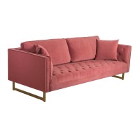 17 Inch Contemporary Velvet Sofa with Metal Legs, Pink