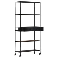 Vidaxl Industrial Book Cabinet With 4 Shelves And Drawer - Rough Mango Wood & Iron Stand - Durable And Unique Home Decor - 31.5