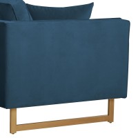 17 Inch Contemporary Velvet Sofa with Metal Legs, Blue