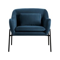 Contoured Fabric Upholstered Accent Chair with Reversible Cushions, Blue