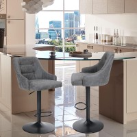 Alpha Home Swivel Bar Stools Set Of 2 Adjustable Airlift Counter Height Bar Stool Kitchen Island Stool Pu Leather Bar Chairs With Padded Back(2, Grey)