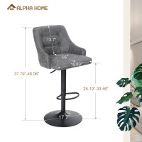 Alpha Home Swivel Bar Stools Set Of 2 Adjustable Airlift Counter Height Bar Stool Kitchen Island Stool Pu Leather Bar Chairs With Padded Back(2, Grey)