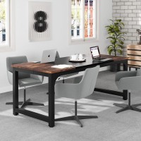 Tribesigns 70.8??Xecutive Desk, Large Office Computer Desk With Thicken Frame, Modern Simple Workstation Business Furniture For Home Office, Rustic Brown/Black