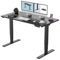 Flexispot Pro 3 Stages Dual Motor Electric Standing Desk 55X28 Inches Whole-Piece Desk Board Height Adjustable Desk Electric Stand Up Desk Sit Stand Desk(Black Frame + Black Desktop)