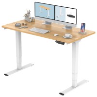 Flexispot Pro 3 Stages Dual Motor Electric Standing Desk 55X28 Inches Whole-Piece Desk Board Height Adjustable Desk Electric Stand Up Desk Sit Stand Desk(White Frame + Natural Desktop)