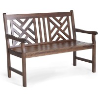 Mfstudio Outdoor Acacia Wood Garden Bench With Backrest And Armrest,2-Person Slatted Seat Bench Patio Furniture For Porch,Park,Yard,Weight Capacity 600 Lbs(Brown)