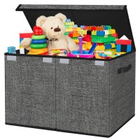 Homyfort Large Toy Box Storage Chest For Kids Boys,Collapsible Toy Bin Organizer Basket With Lids For Blanket,Toys,Toddler,Nursery,Playroom (Black)