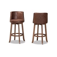 Baxton Studio Adams Modern Transitional Distressed Brown Fabric Upholstered And Walnut Brown Finished Wood 2-Piece Bar Stool Set