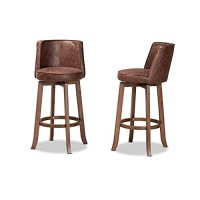 Baxton Studio Adams Modern Transitional Distressed Brown Fabric Upholstered And Walnut Brown Finished Wood 2-Piece Bar Stool Set