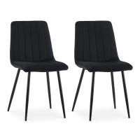 Clipop Modern Velvet Dining Chairs Set Of 2, Mid Century Modern Kitchen Chair With Upholstered Seat Backrest, Metal Leg, Armless Leisure Dining Room Chair,Vanity Chair For Living Bedroom Lounge, Black