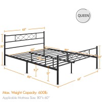 Yaheetech Queen Size Metal Platform Bed Frame Mattress Foundation With Headboard And Footboard No Box Spring Needed Under Bed Storage Steel Slats Black