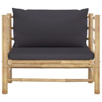 Vidaxl Patio Sofa Made Of Sturdy Bamboo With Dark Gray Cushions - Outdoor-Friendly, Lightweight And Modular Design Ideal For Garden, Terrace Or Patio