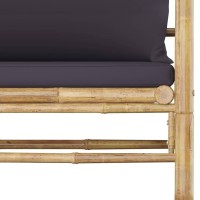 Vidaxl Patio Sofa Made Of Sturdy Bamboo With Dark Gray Cushions - Outdoor-Friendly, Lightweight And Modular Design Ideal For Garden, Terrace Or Patio