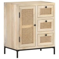 vidaXL Sideboard Coffee Bar Buffet Cabinet with Storage Console Table for Kitchen Dining Room Living Room Hallway Solid Wood Mango and Natural Cane