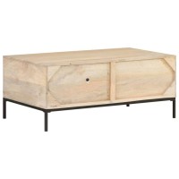 Vidaxl Industrial Style Rectangular Coffee Table Of Solid Mango Wood And Natural Cane With Steel Base For Living Room