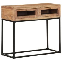 Vidaxl Stylish Wooden Console Table With Drawers - Solid Acacia Wood Table With Steel Base - Rectangular Industrial Furniture For Hallway, Entryway